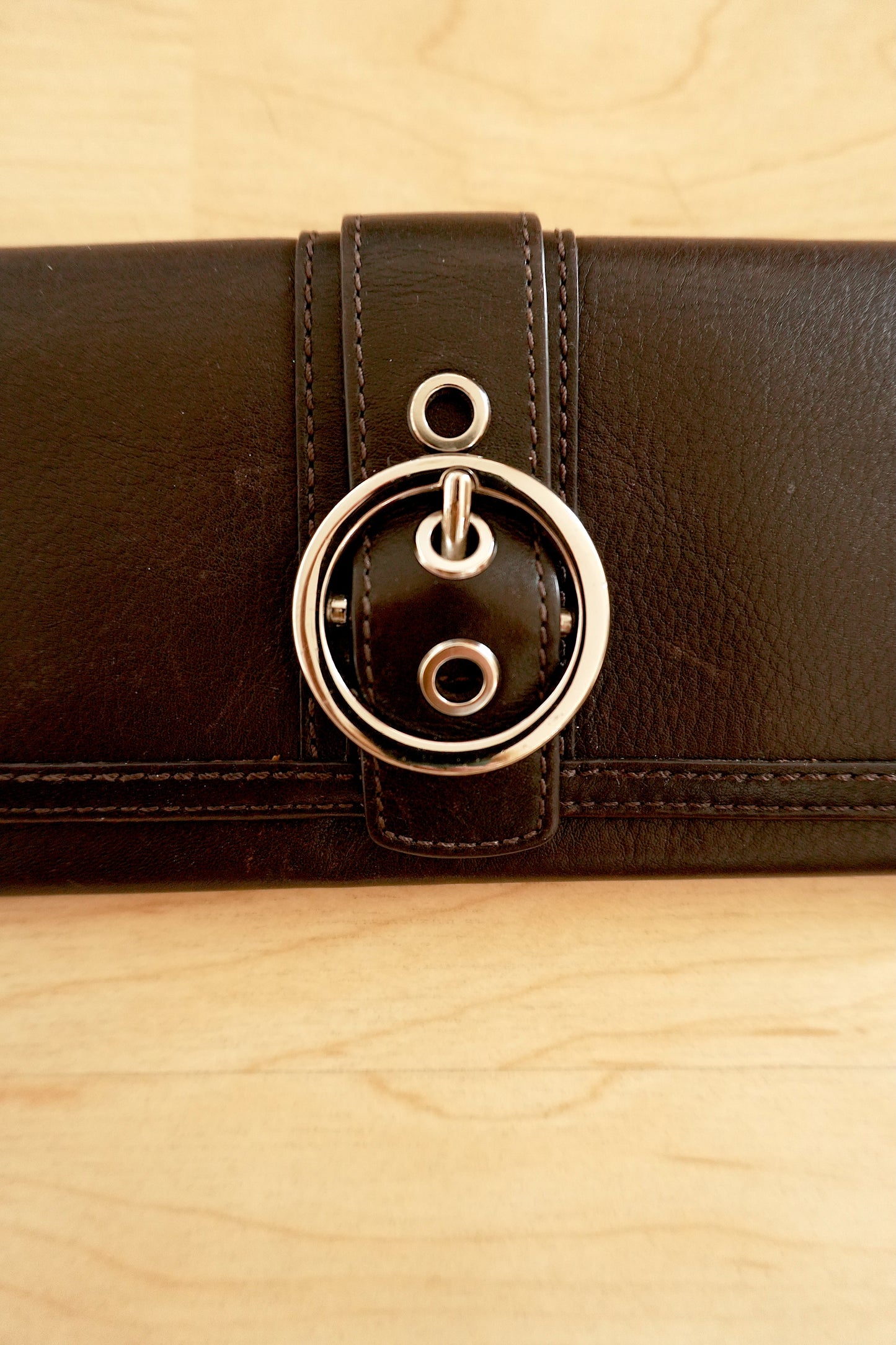 Coach Vintage Wallet Y2K Black Leather Flap Purse Silver Buckle Coin Pocket 2000