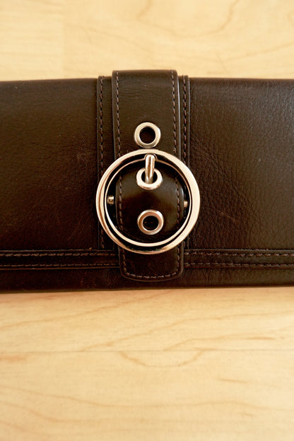Coach Vintage Wallet Y2K Black Leather Flap Purse Silver Buckle Coin Pocket 2000