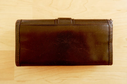Coach Vintage Wallet Y2K Black Leather Flap Purse Silver Buckle Coin Pocket 2000