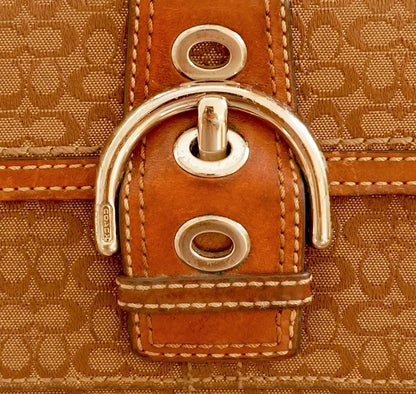Vintage Coach Monogram Wallet Brown Canvas Leather Buckle Flap Long Purse Y2K