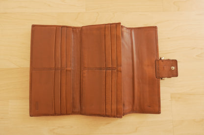 Vintage Coach Monogram Wallet Brown Canvas Leather Buckle Flap Long Purse Y2K