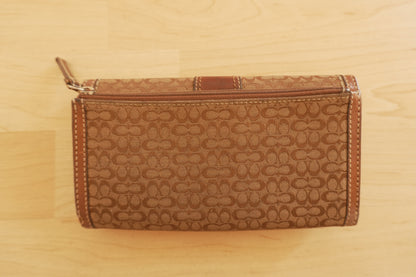 Vintage Coach Monogram Wallet Brown Canvas Leather Buckle Flap Long Purse Y2K