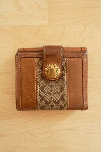 Vintage Coach Square Wallet Brown Monogram Canvas Leather ID Coin Pocket Compact