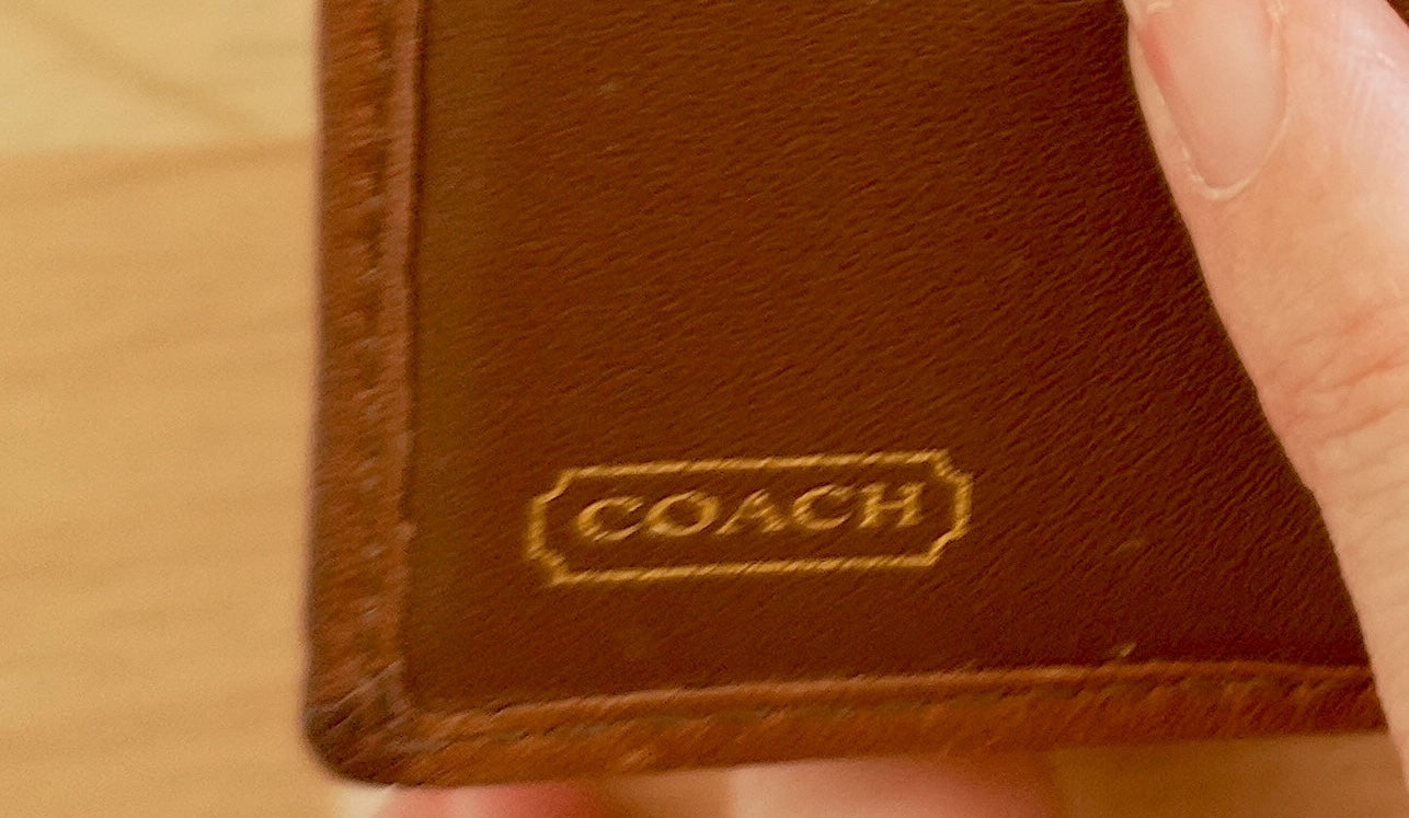 Vintage Coach Square Wallet Brown Monogram Canvas Leather ID Coin Pocket Compact