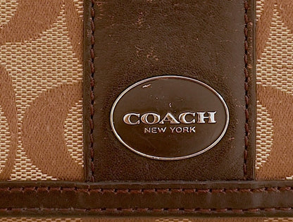 Coach Wallet Vintage Brown Beige Leather Canvas Long Flap Purse Logo Women's
