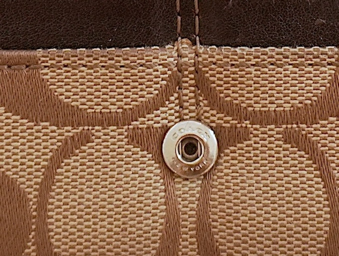 Coach Wallet Vintage Brown Beige Leather Canvas Long Flap Purse Logo Women's