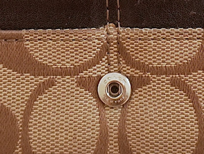 Coach Wallet Vintage Brown Beige Leather Canvas Long Flap Purse Logo Women's