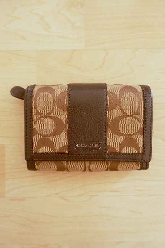 Coach Purse Vintage Brown Beige Canvas Leather Wallet Women's Monogram Stud