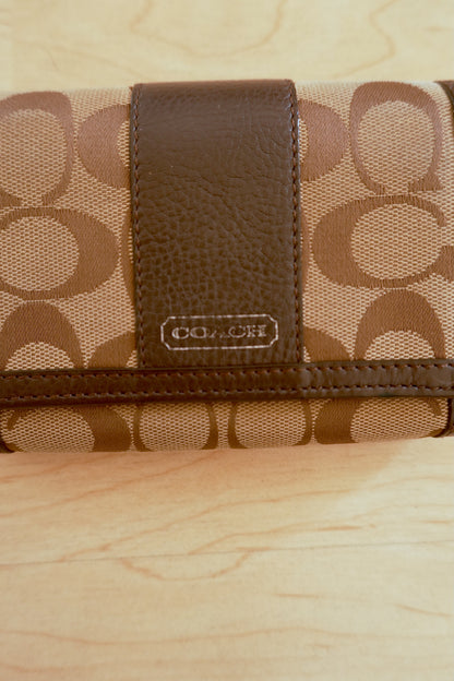 Coach Purse Vintage Brown Beige Canvas Leather Wallet Women's Monogram Stud