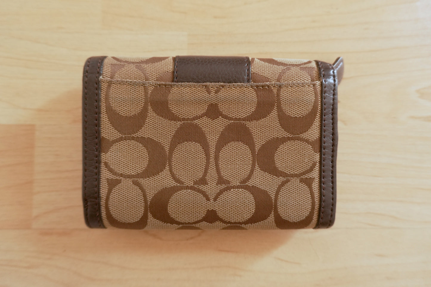 Coach Purse Vintage Brown Beige Canvas Leather Wallet Women's Monogram Stud