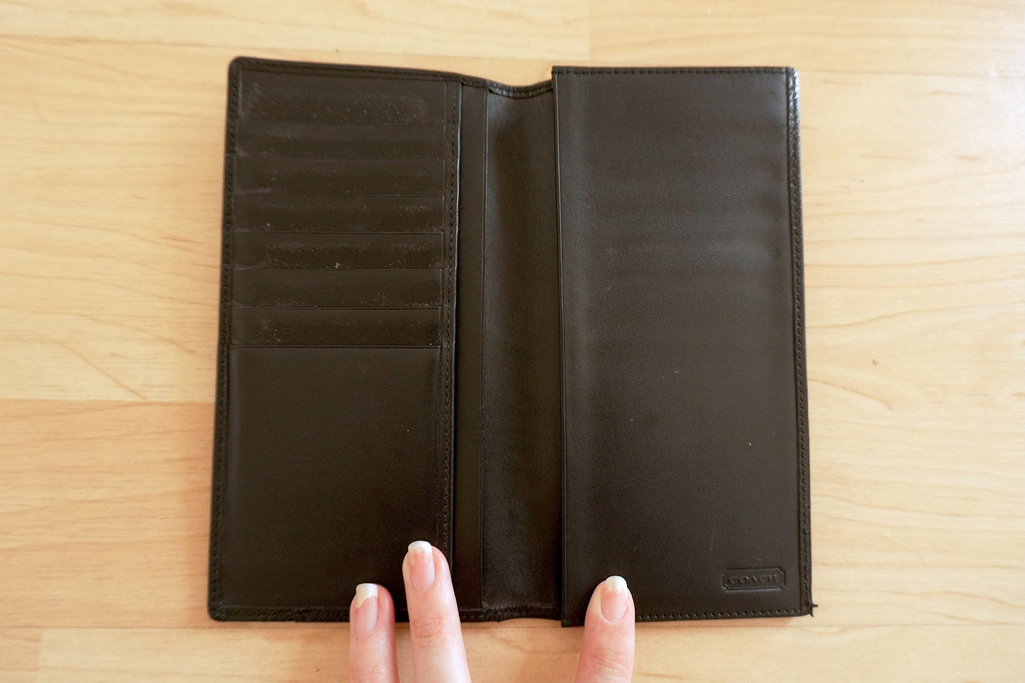 Coach Vintage Long Wallet Bifold Black Leather Purse Unisex Card Slots Men's