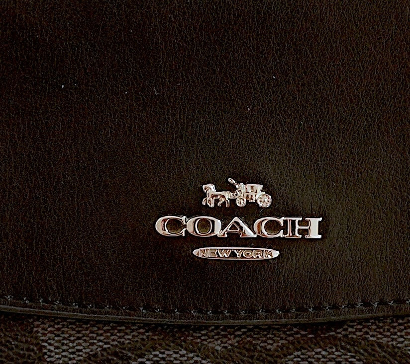 Coach Wallet Black Leather Long Flap Purse Silver Logo Zip Women's