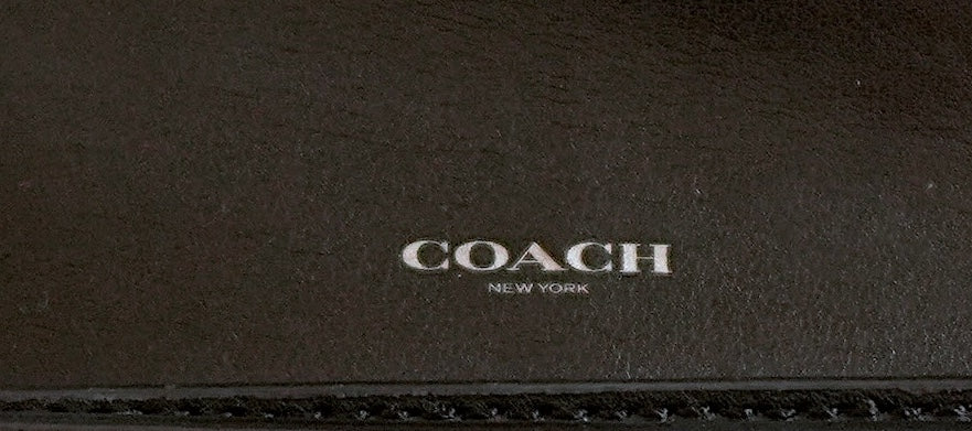 Coach Wallet Black Leather Long Flap Purse Silver Logo Zip Women's