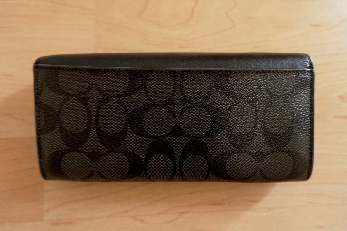 Coach Wallet Black Leather Long Flap Purse Silver Logo Zip Women's