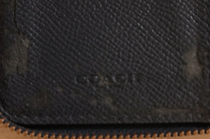 Coach Wallet Vintage Navy Blue Leather Zip around purse Gold Logo Zip Women's
