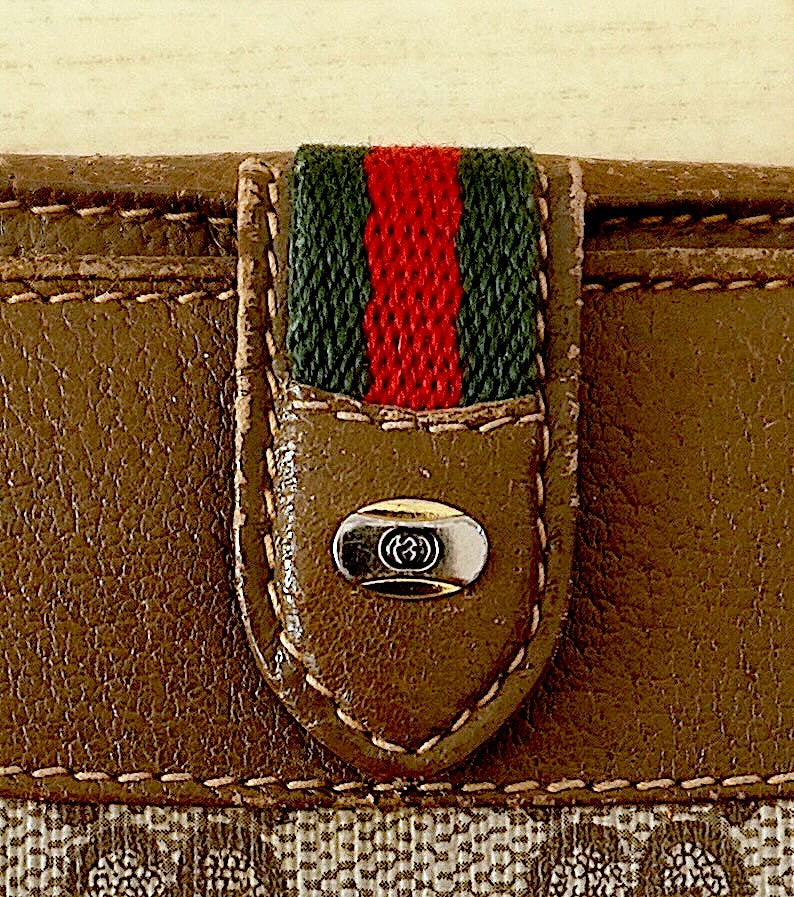 Vintage Gucci GG Wallet Brown Leather Sherry Web Stripe Bifold Men’s Gold Logo