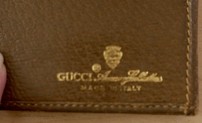 Vintage Gucci GG Wallet Brown Leather Sherry Web Stripe Bifold Men’s Gold Logo