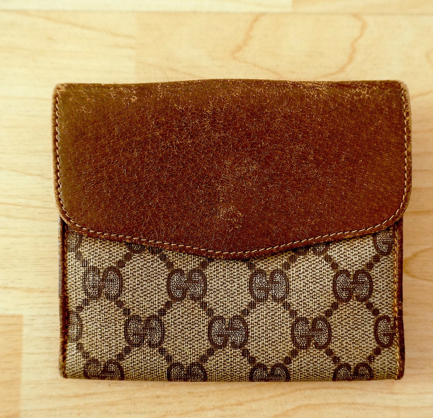 Vintage Gucci GG Wallet Brown Leather Sherry Web Stripe Bifold Men’s Gold Logo