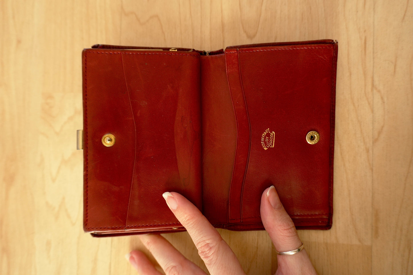 Vintage Gucci Red Leather Ophidia Wallet Gold GG Clasp Web Strip Women's