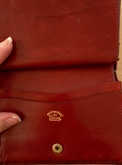 Vintage Gucci Red Leather Ophidia Wallet Gold GG Clasp Web Strip Women's