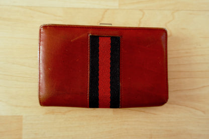 Vintage Gucci Red Leather Ophidia Wallet Gold GG Clasp Web Strip Women's