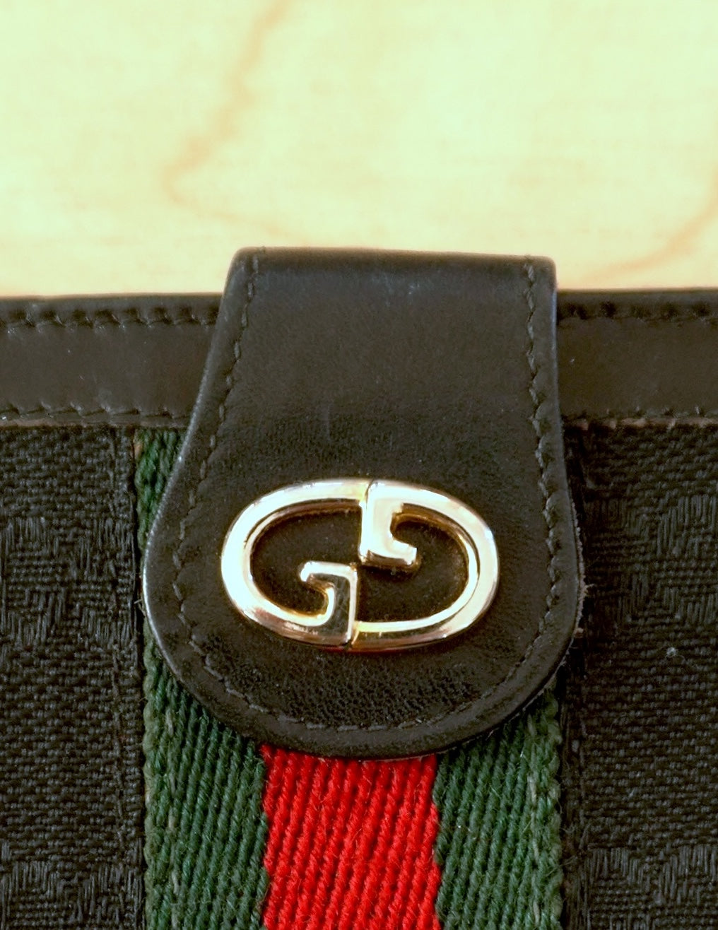 Vintage Gucci GG Canvas Wallet Black Leather Web Stripe Silver Logo Monogram