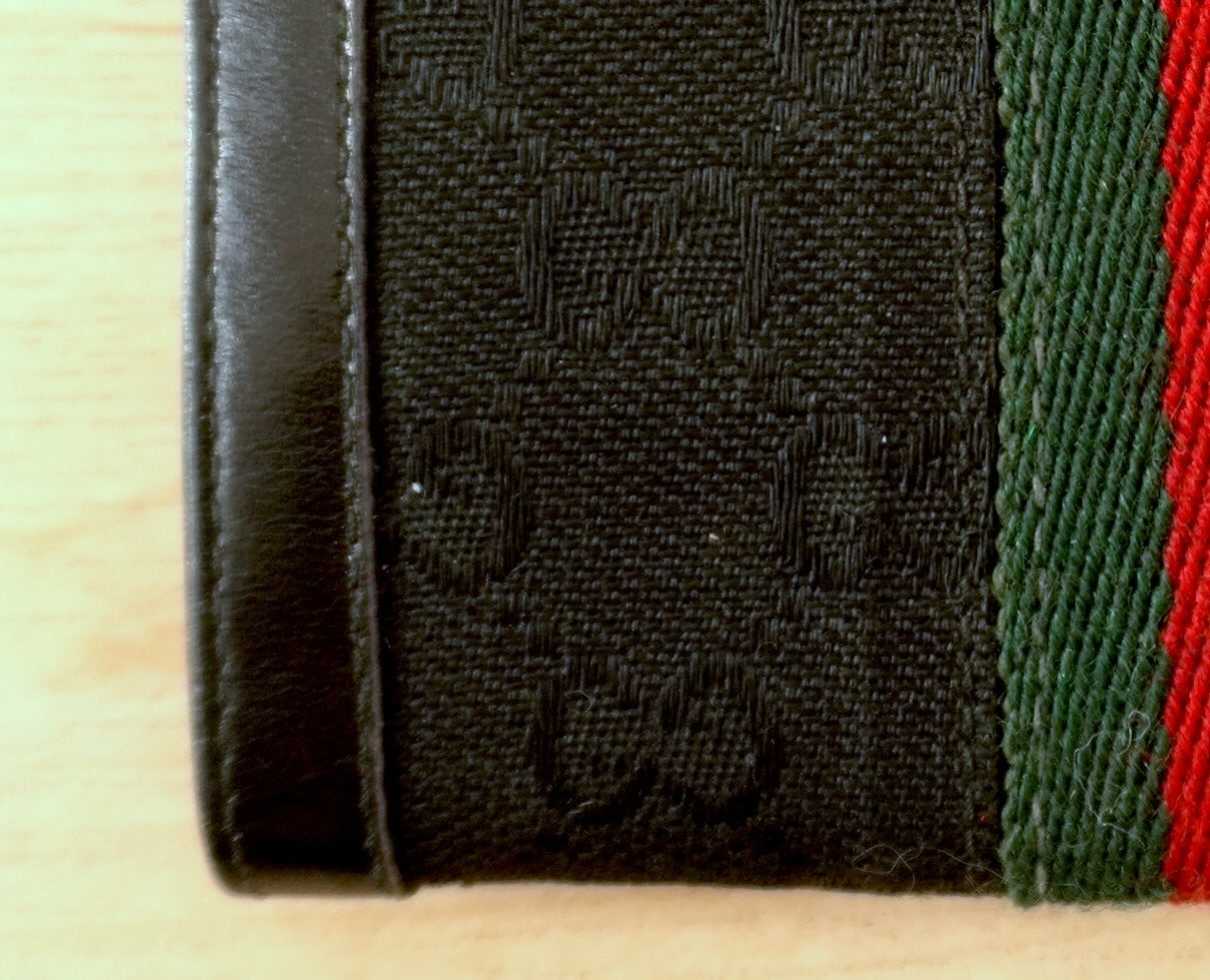 Vintage Gucci GG Canvas Wallet Black Leather Web Stripe Silver Logo Monogram