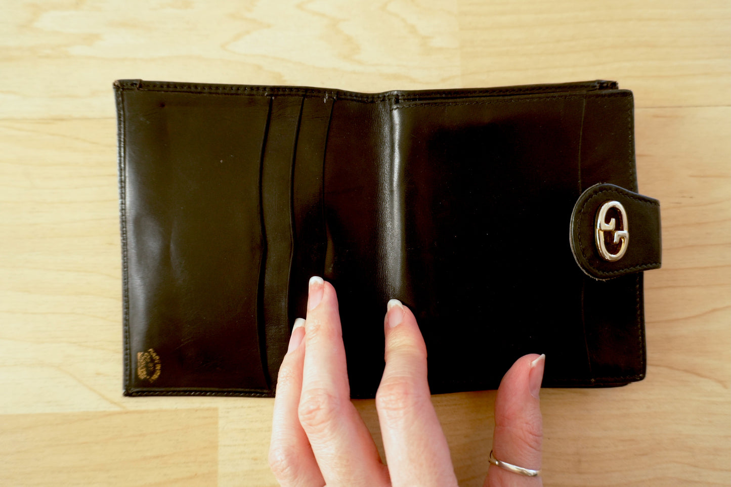 Vintage Gucci GG Canvas Wallet Black Leather Web Stripe Silver Logo Monogram