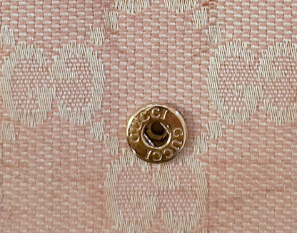 Gucci Vintage Wallet Light Pink GG Canvas Leather Silver Circle Clasp Bifold