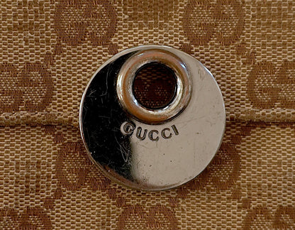 Gucci Wallet Vintage Beige Brown Canvas Leather GG Print Monogram Silver Horsebit Circle Clasp
