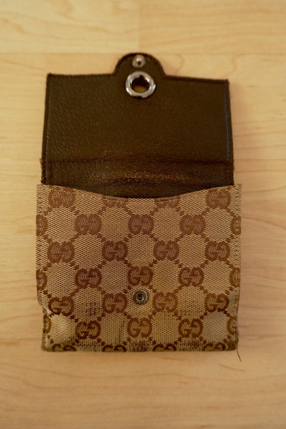 Gucci Wallet Vintage Beige Brown Canvas Leather GG Print Monogram Silver Horsebit Circle Clasp