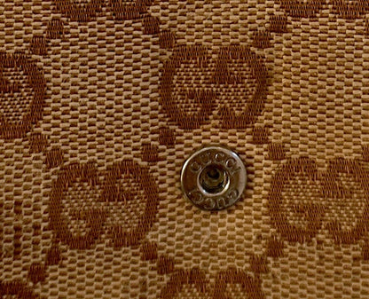 Gucci Wallet Vintage Beige Brown Canvas Leather GG Print Monogram Silver Horsebit Circle Clasp