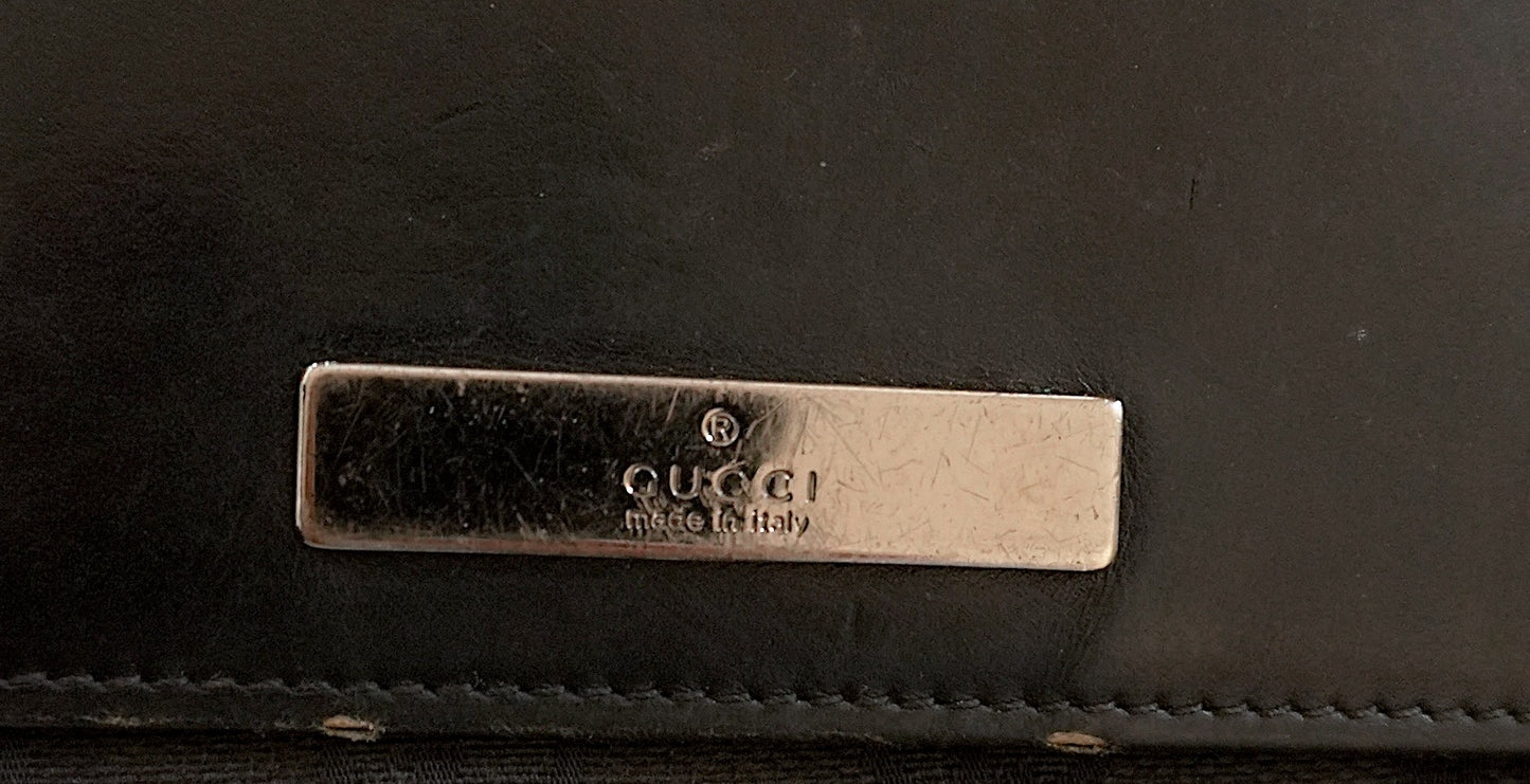 Gucci Vintage Wallet Black GG Canvas Leather Silver Metal Logo Bifold Unisex