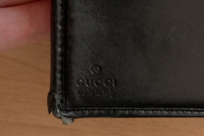 Gucci Vintage Wallet Black GG Canvas Leather Silver Metal Logo Bifold Unisex