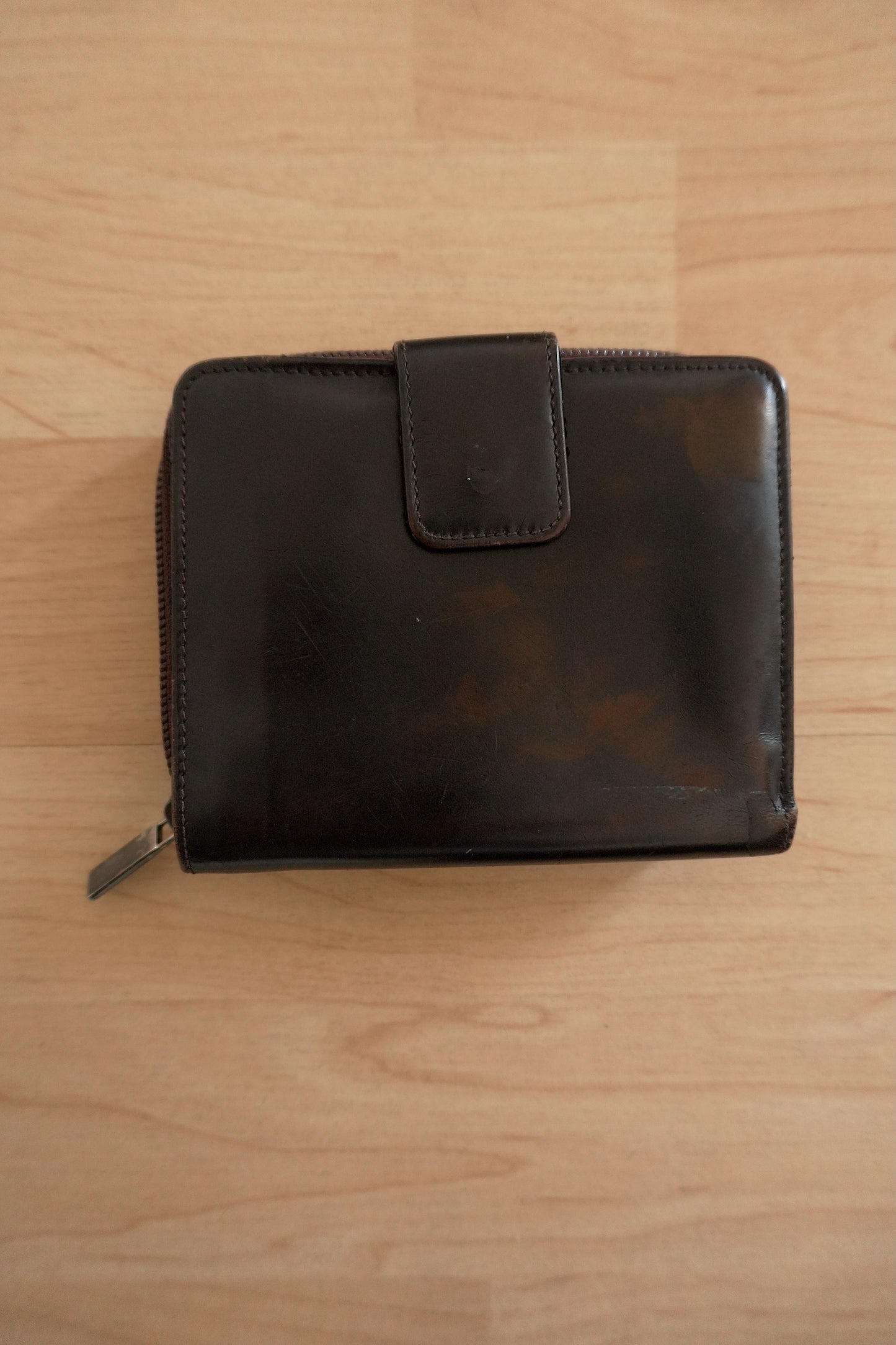 Gucci Wallet Vintage 90's Brown Canvas Leather Zip Around Purse GG Monogram Bifold Women's