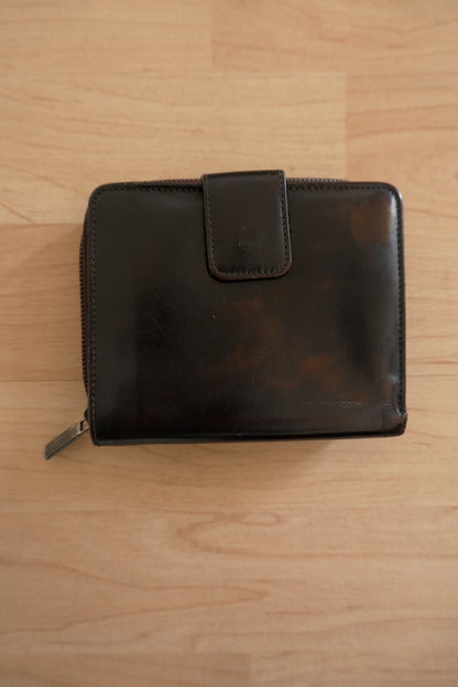 Gucci Wallet Vintage 90's Brown Canvas Leather Zip Around Purse GG Monogram Bifold Women's