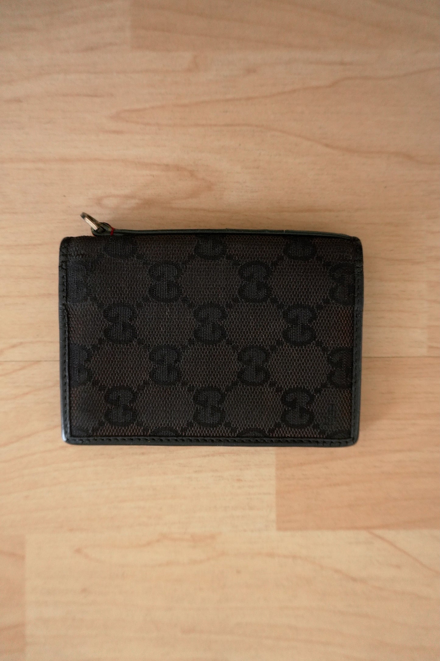 Gucci Vintage Card Case Black GG Canvas Card Holder Web Stripe Unisex Bifold
