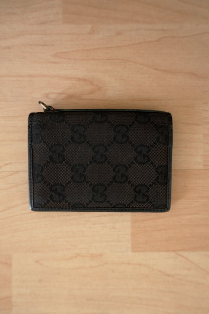 Gucci Vintage Card Case Black GG Canvas Card Holder Web Stripe Unisex Bifold
