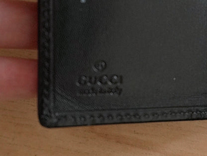 Gucci Vintage Card Case Black GG Canvas Card Holder Web Stripe Unisex Bifold