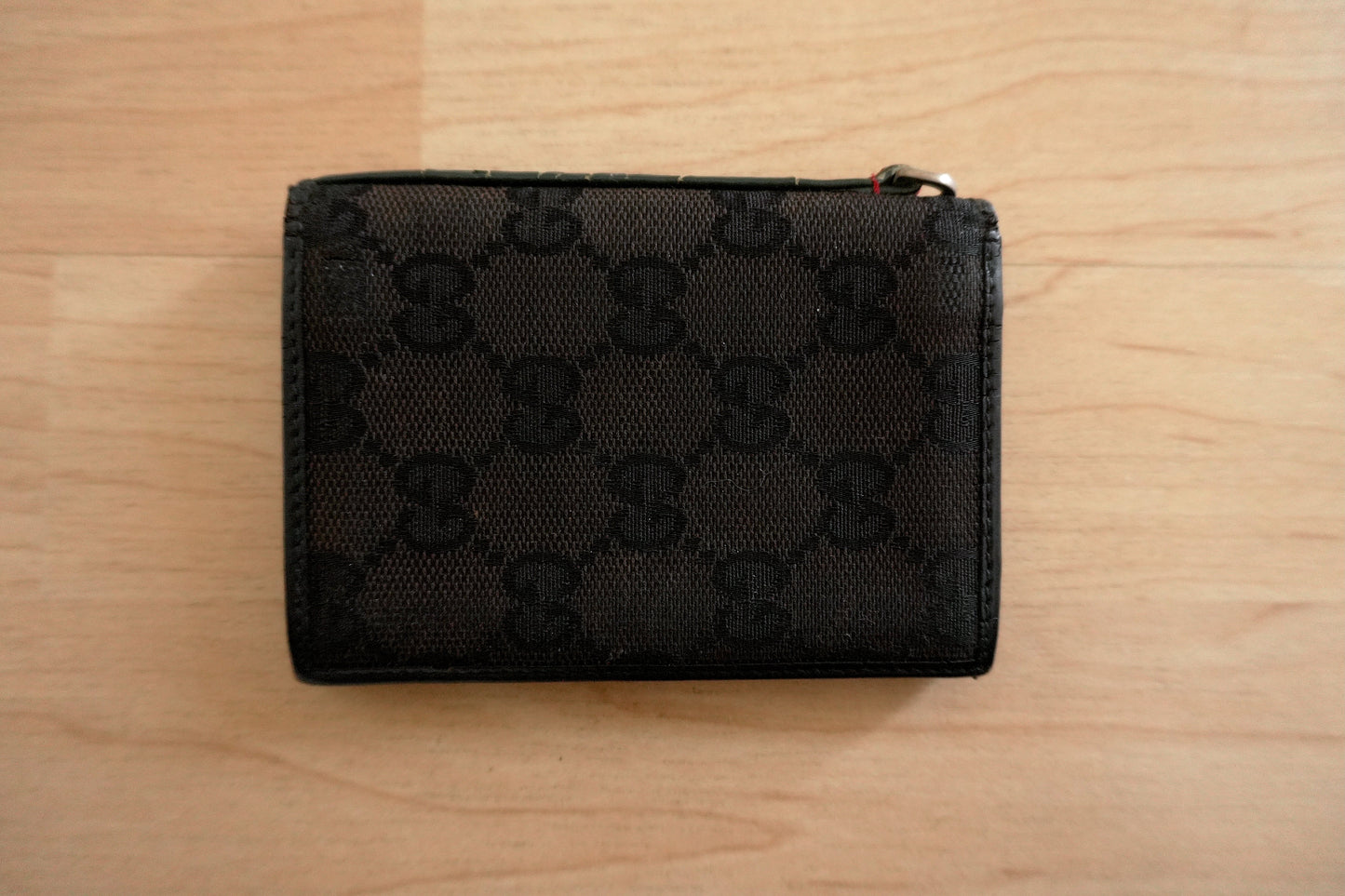 Gucci Vintage Card Case Black GG Canvas Card Holder Web Stripe Unisex Bifold