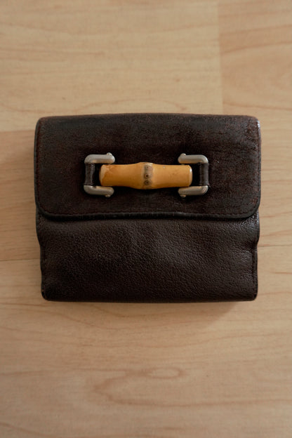 Vintage Gucci Bamboo Wallet – Brown Leather & Suede Bifold Purse Women’s