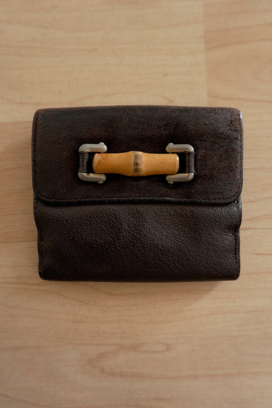 Vintage Gucci Bamboo Wallet – Brown Leather & Suede Bifold Purse Women’s