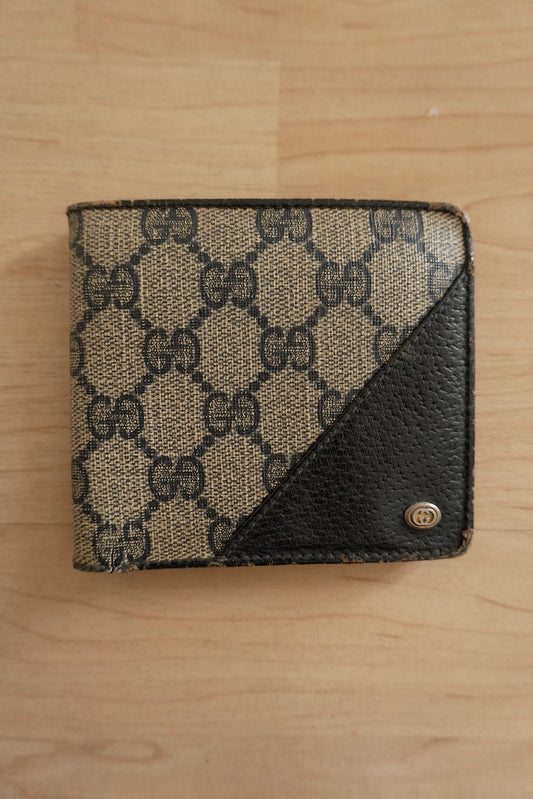 Vintage Gucci GG Monogram Wallet – Beige/Brown Leather, Gold Corner Logo