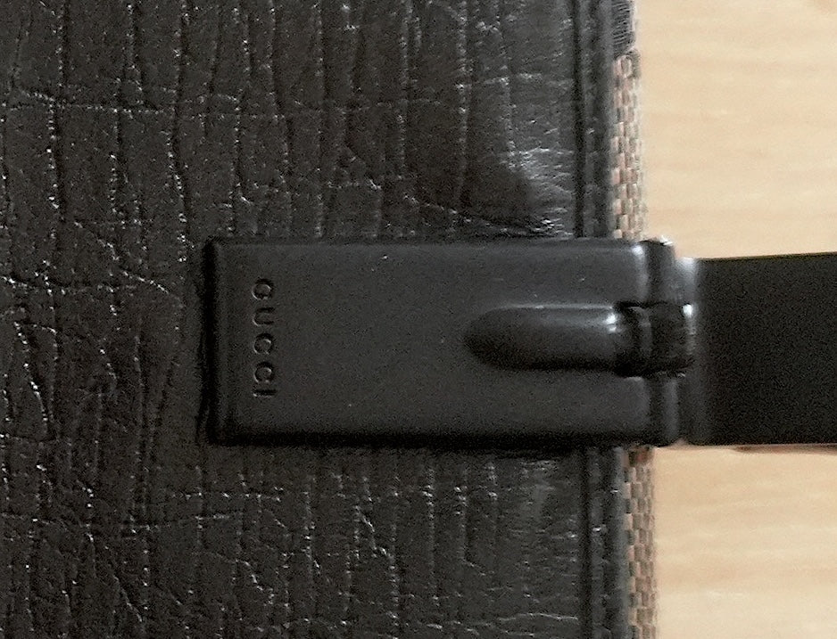 Gucci Vintage Wallet GG Monogram Black Beige Bamboo Clasp Leather Men’s