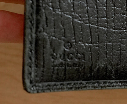 Gucci Vintage Wallet GG Monogram Black Beige Bamboo Clasp Leather Men’s