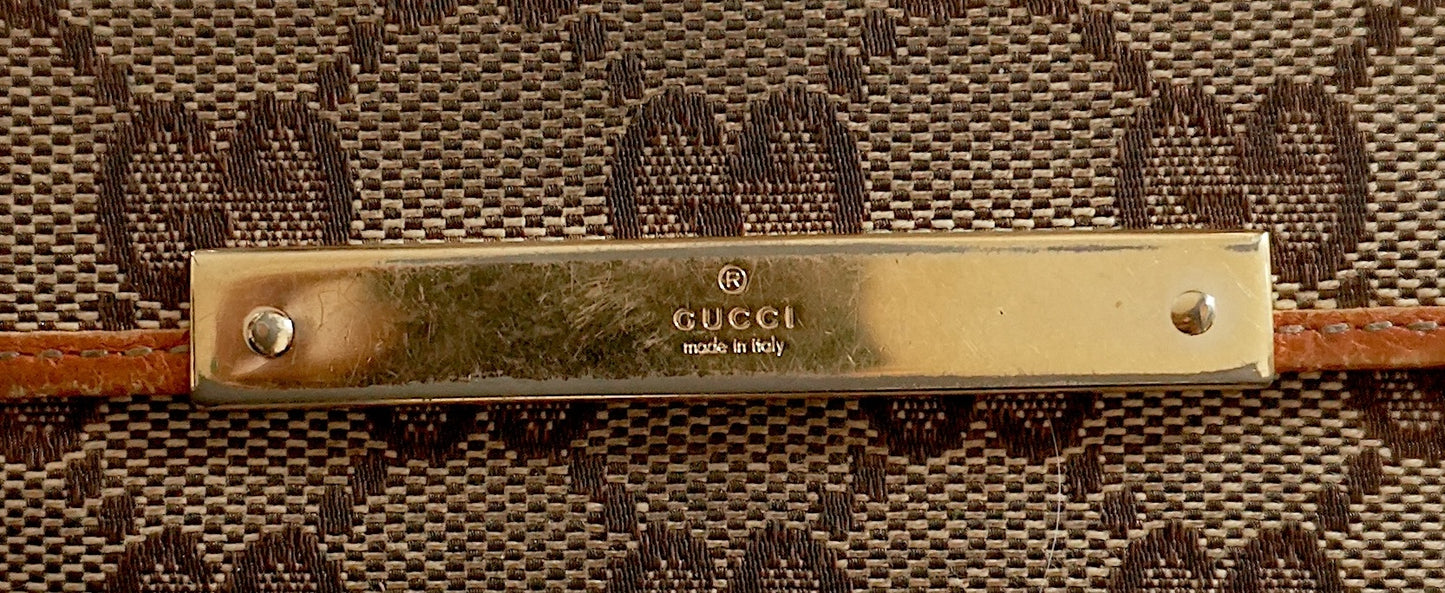 Gucci Vintage Wallet GG Monogram Brown Tan Leather Canvas Gold Logo Unisex