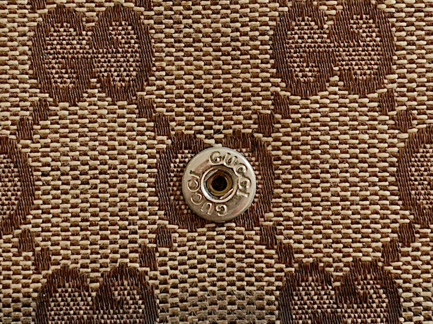 Gucci Vintage Wallet GG Monogram Brown Tan Leather Canvas Gold Logo Unisex