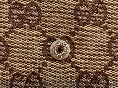 Gucci Vintage Wallet GG Monogram Brown Tan Leather Canvas Gold Logo Unisex