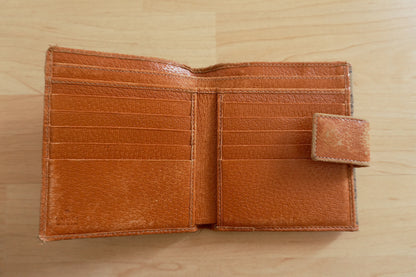 Gucci Vintage Wallet GG Monogram Brown Tan Leather Canvas Gold Logo Unisex
