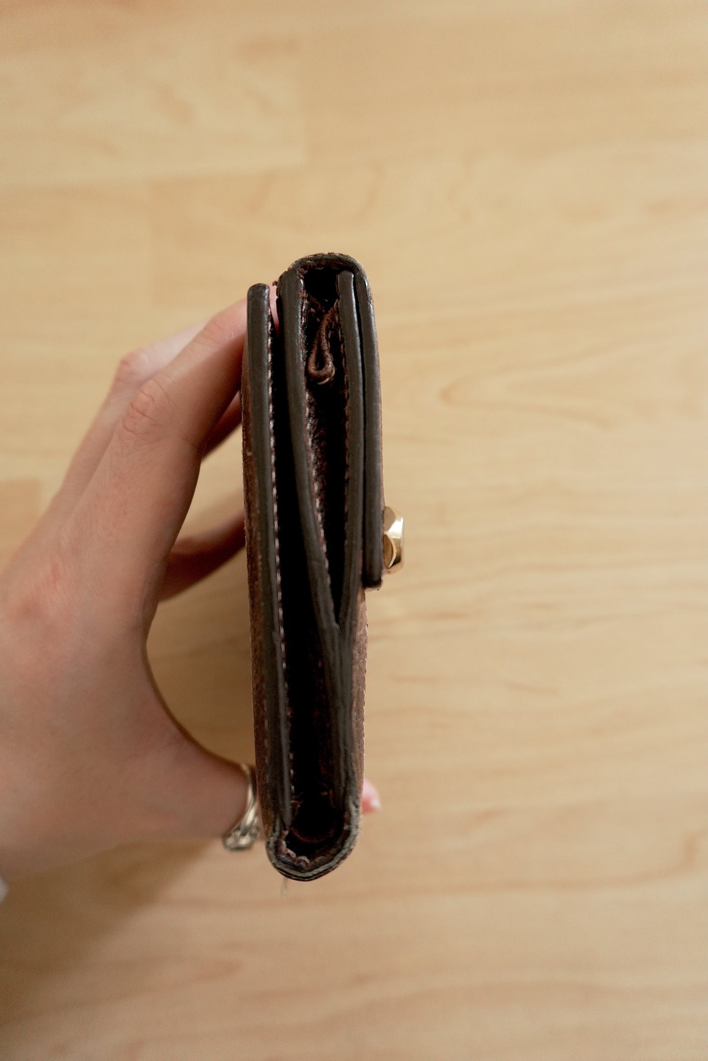 Gucci Vintage Wallet Brown Suede Leather GG Monogram Studded Bifold Unisex